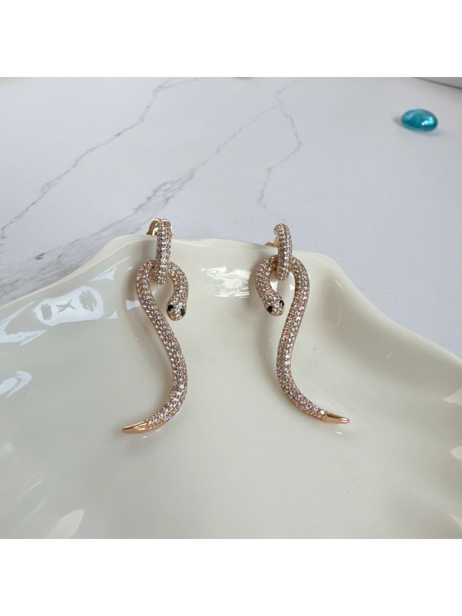 Серьги-подвески - золотистые змеи с цирконами, Xuping Jewelry Серьги-подвески - золотистые змеи с цирконами, Xuping Jewelry