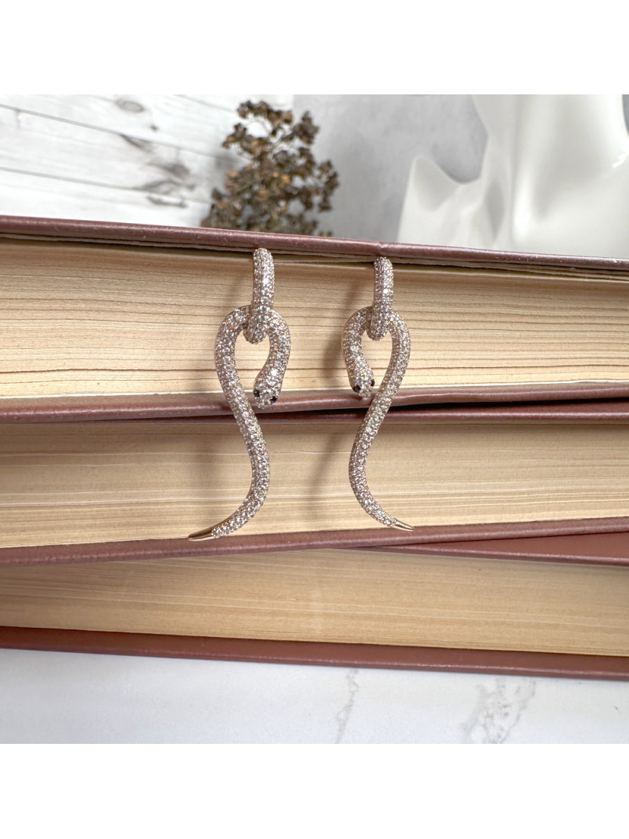 Серьги-подвески - золотистые змеи с цирконами, Xuping Jewelry Серьги-подвески - золотистые змеи с цирконами, Xuping Jewelry
