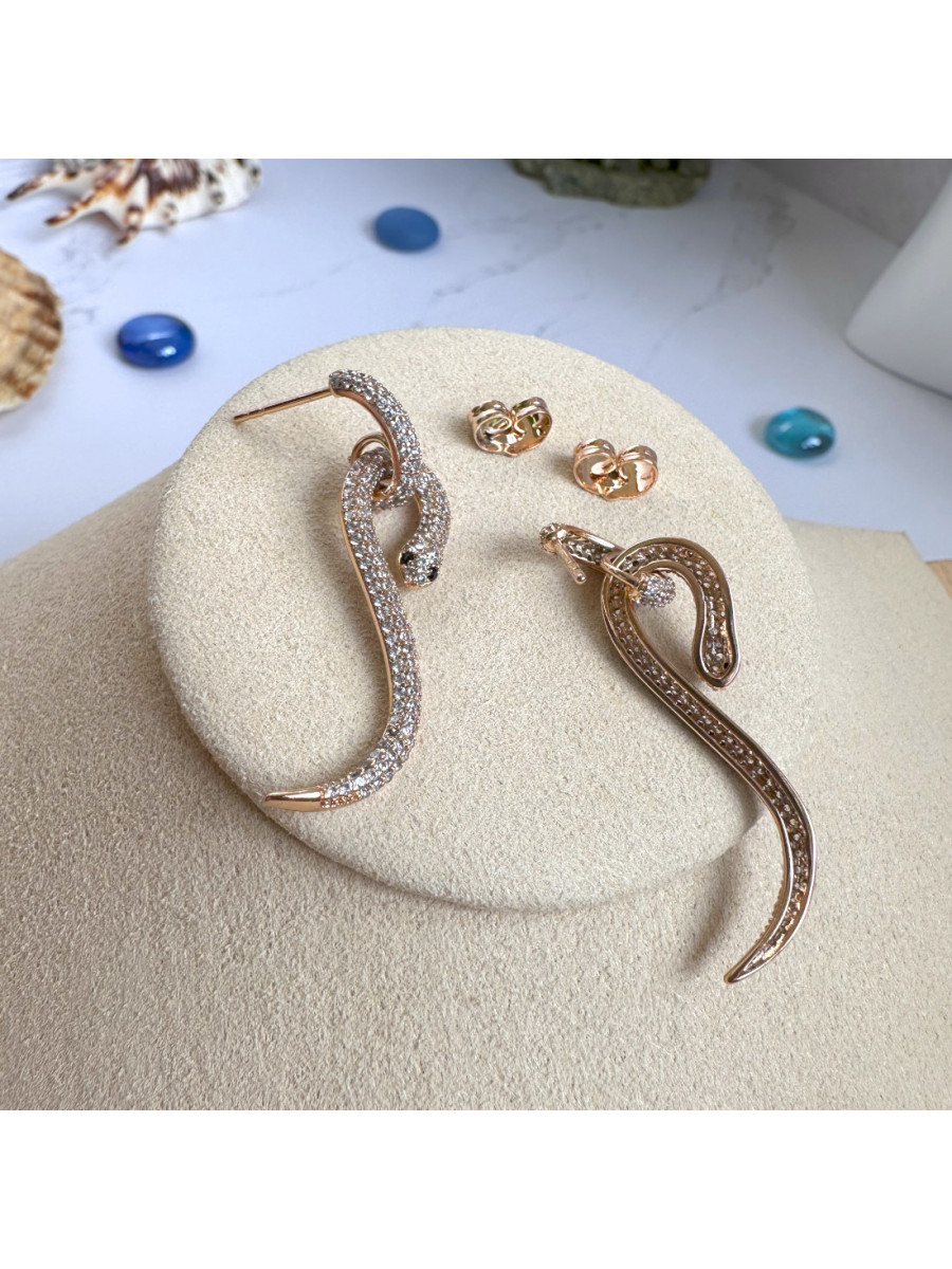 Серьги-подвески - золотистые змеи с цирконами, Xuping Jewelry Серьги-подвески - золотистые змеи с цирконами, Xuping Jewelry