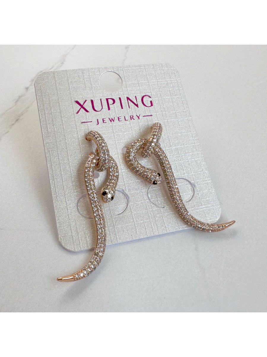 Серьги-подвески - золотистые змеи с цирконами, Xuping Jewelry Серьги-подвески - золотистые змеи с цирконами, Xuping Jewelry