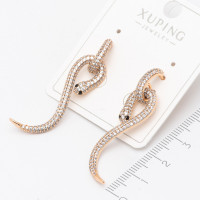 Серьги-подвески - золотистые змеи с цирконами, Xuping Jewelry