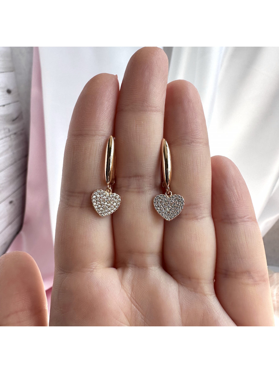 Серьги Xuping Jewelry на английском замке с подвеской-сердцем Серьги Xuping Jewelry на английском замке с подвеской-сердцем