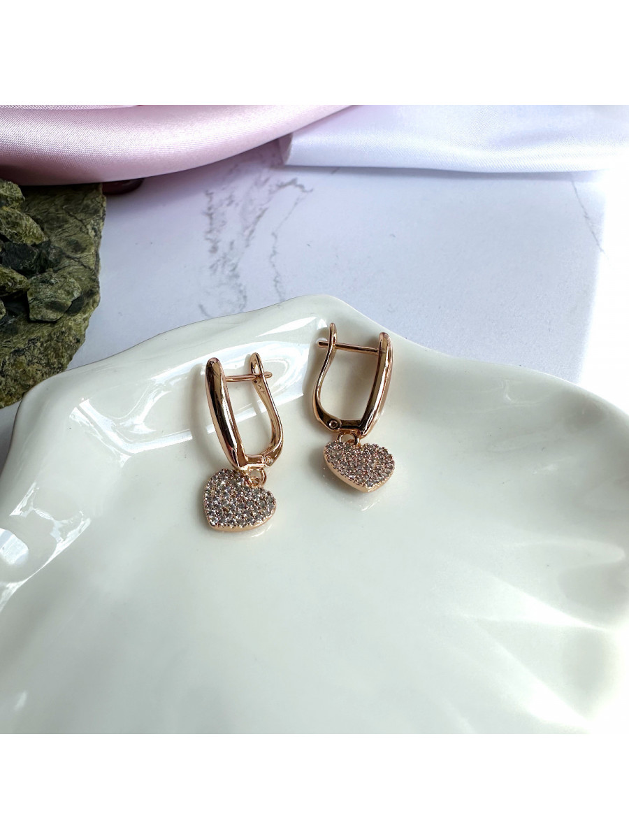 Серьги Xuping Jewelry на английском замке с подвеской-сердцем Серьги Xuping Jewelry на английском замке с подвеской-сердцем