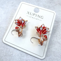 Серьги эмалированные "Огненный цветок" в золоте, Xuping Jewelry