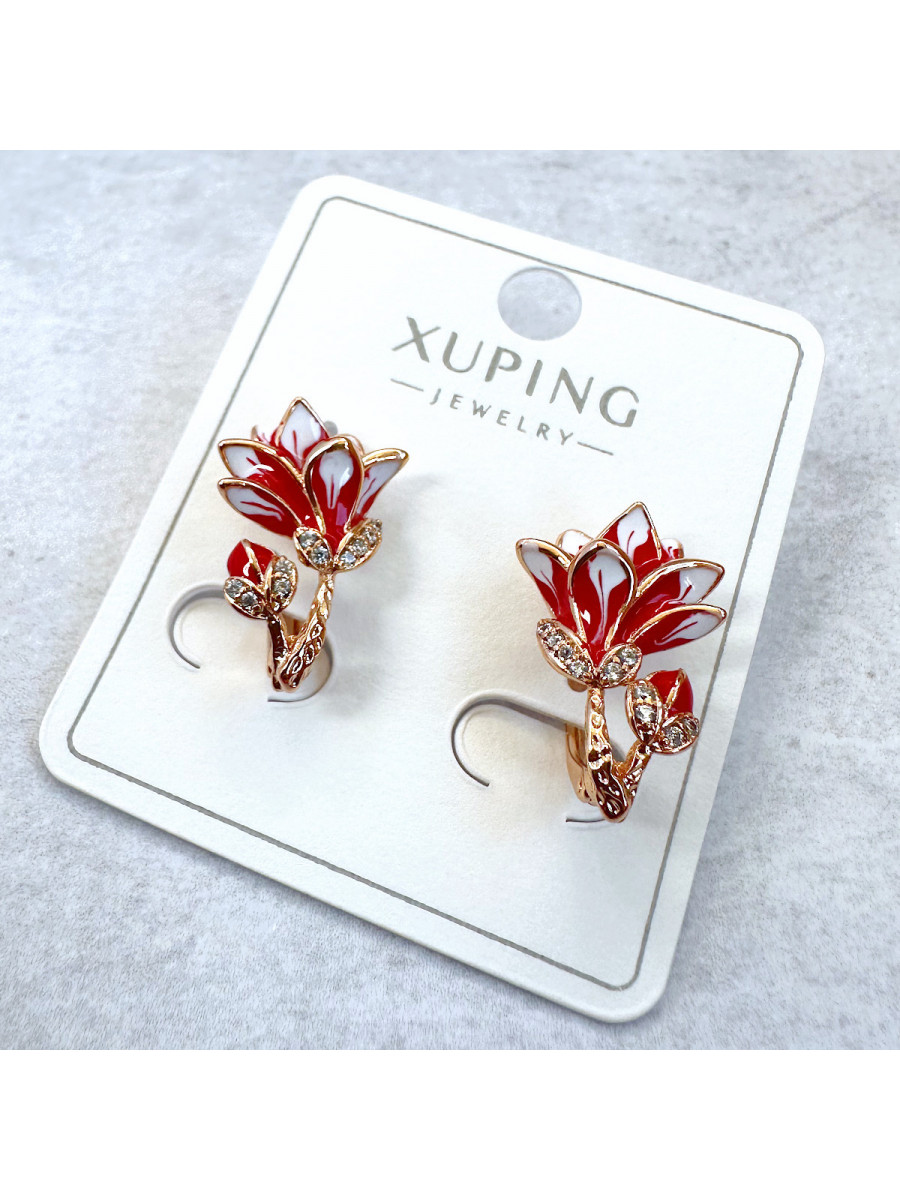 Серьги эмалированные "Огненный цветок" в золоте, Xuping Jewelry Серьги эмалированные "Огненный цветок" в золоте, Xuping Jewelry
