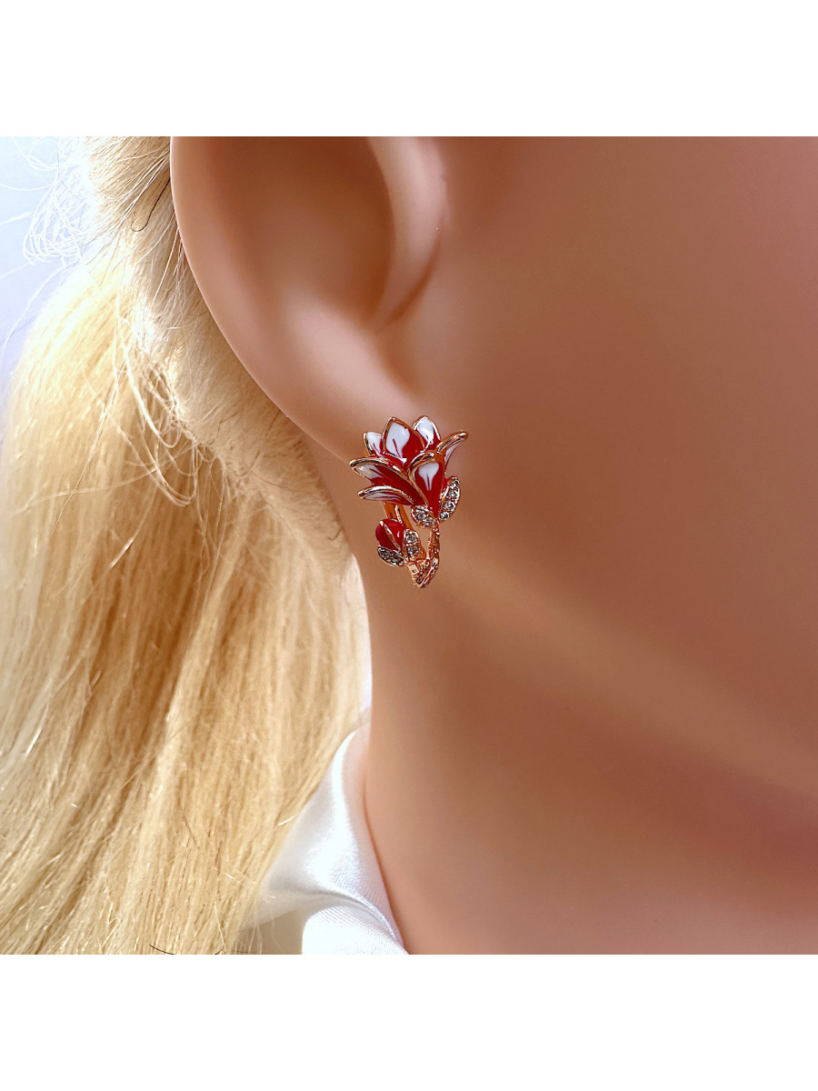 Серьги эмалированные "Огненный цветок" в золоте, Xuping Jewelry Серьги эмалированные "Огненный цветок" в золоте, Xuping Jewelry
