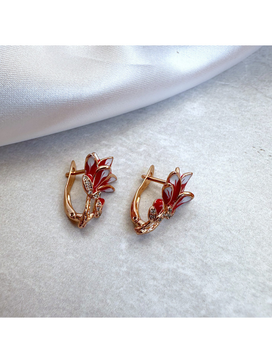Серьги эмалированные "Огненный цветок" в золоте, Xuping Jewelry Серьги эмалированные "Огненный цветок" в золоте, Xuping Jewelry