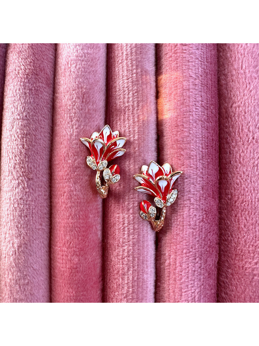 Серьги эмалированные "Огненный цветок" в золоте, Xuping Jewelry Серьги эмалированные "Огненный цветок" в золоте, Xuping Jewelry