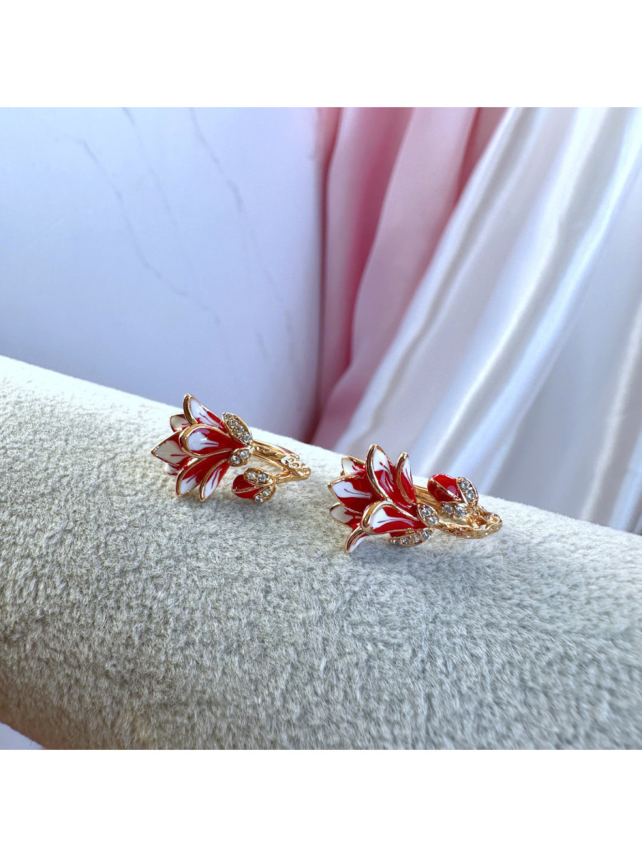 Серьги эмалированные "Огненный цветок" в золоте, Xuping Jewelry Серьги эмалированные "Огненный цветок" в золоте, Xuping Jewelry