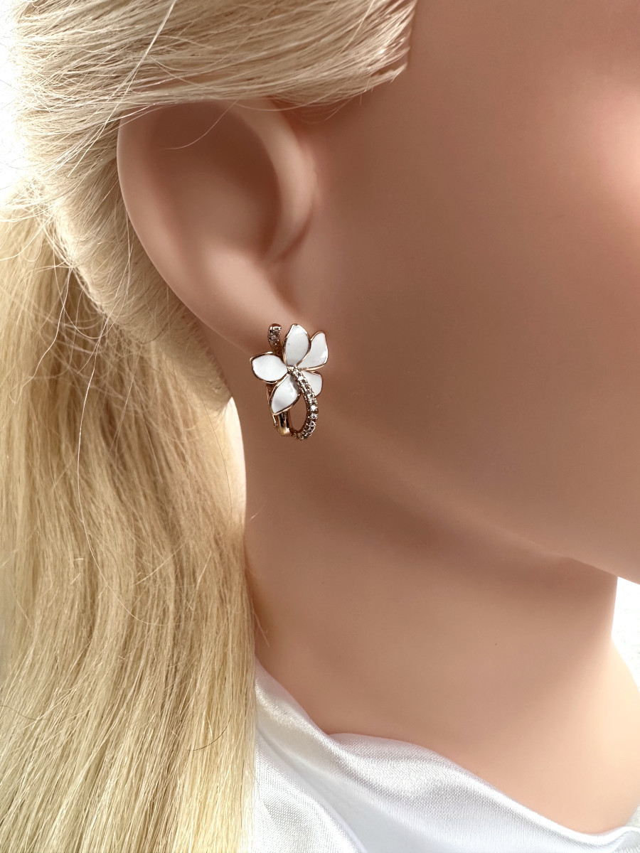Серьги эмалированные "Нежный цветок" в золоте, Xuping Jewelry