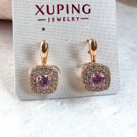 Серьги "Леди" с розовым фианитом, Xuping Jewelry