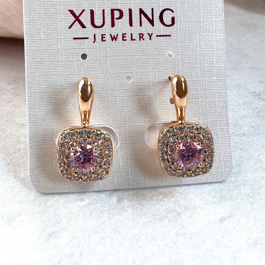 Серьги "Леди" с розовым фианитом, Xuping Jewelry
