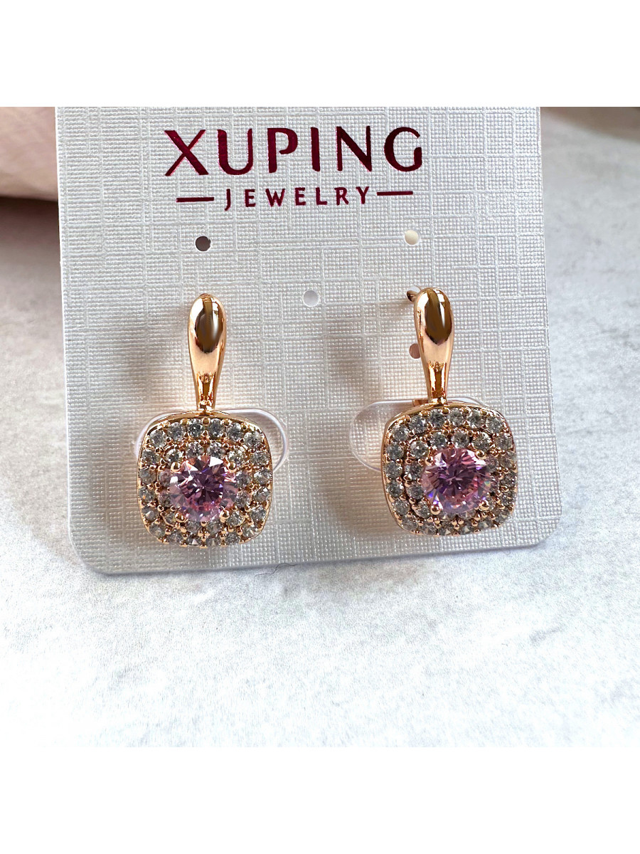 Серьги "Леди" с розовым фианитом, Xuping Jewelry