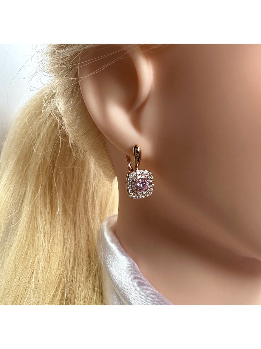 Серьги "Леди" с розовым фианитом, Xuping Jewelry