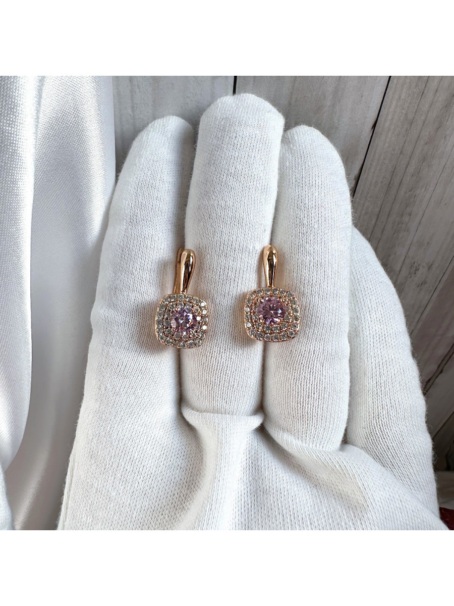 Серьги "Леди" с розовым фианитом, Xuping Jewelry