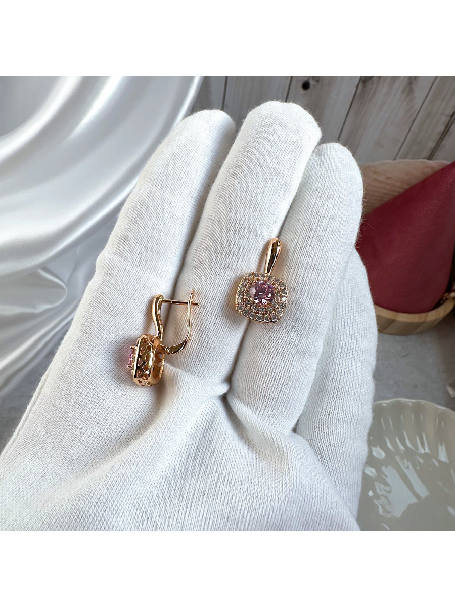 Серьги "Леди" с розовым фианитом, Xuping Jewelry