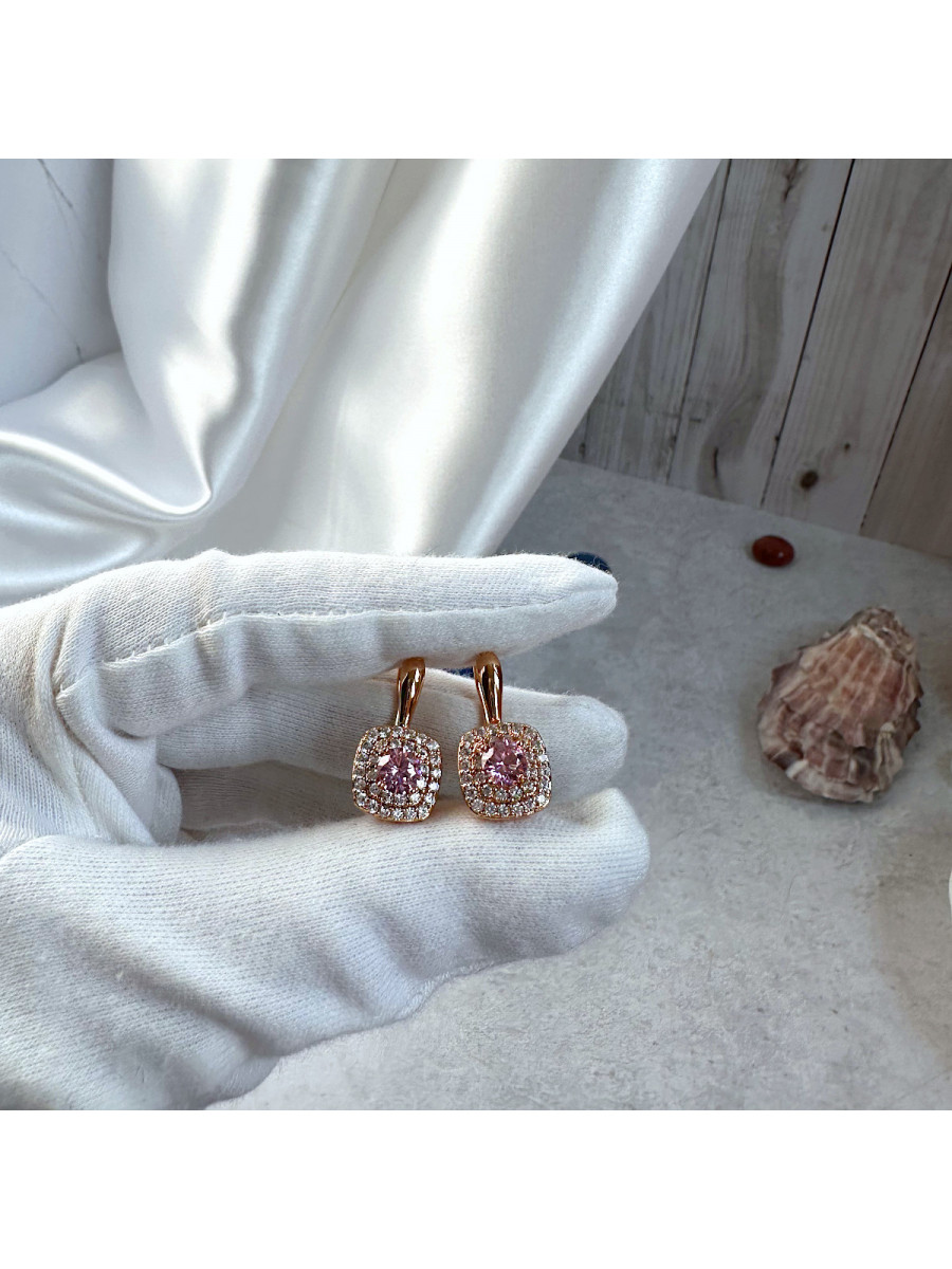 Серьги "Леди" с розовым фианитом, Xuping Jewelry