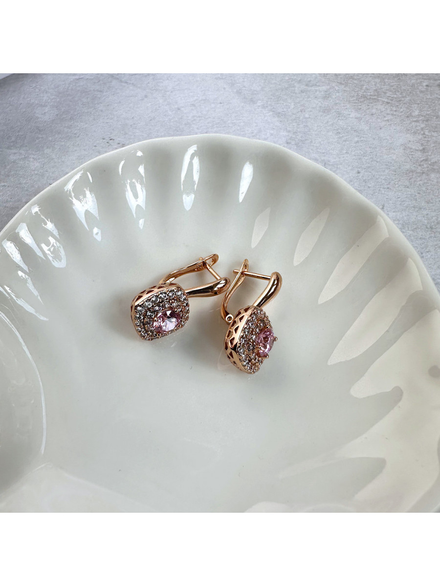 Серьги "Леди" с розовым фианитом, Xuping Jewelry