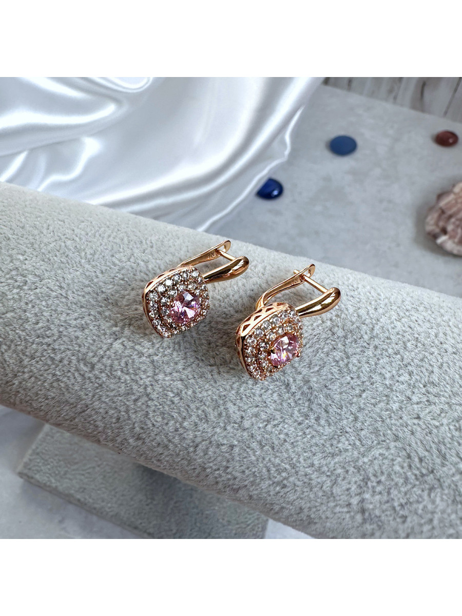 Серьги "Леди" с розовым фианитом, Xuping Jewelry