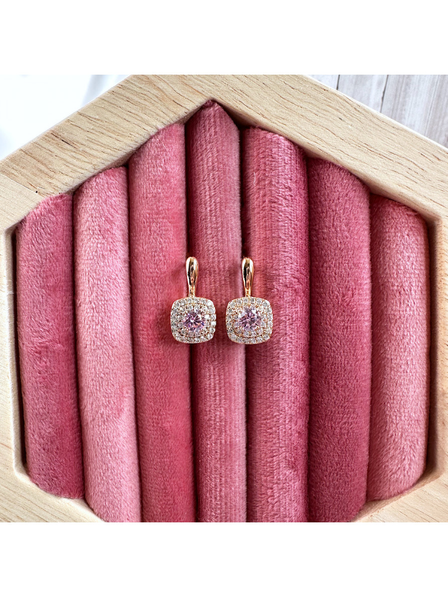 Серьги "Леди" с розовым фианитом, Xuping Jewelry
