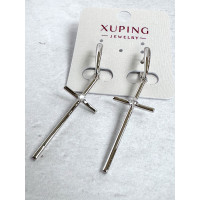 Серьги-подвески с тонкими крестами и цирконами в серебре, Xuping Jewelry