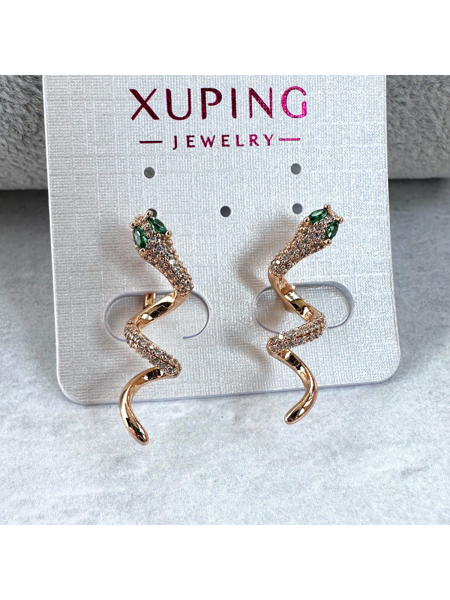 Серьги "Змея-спираль" с зелеными глазами-фианитами, Xuping Jewelry