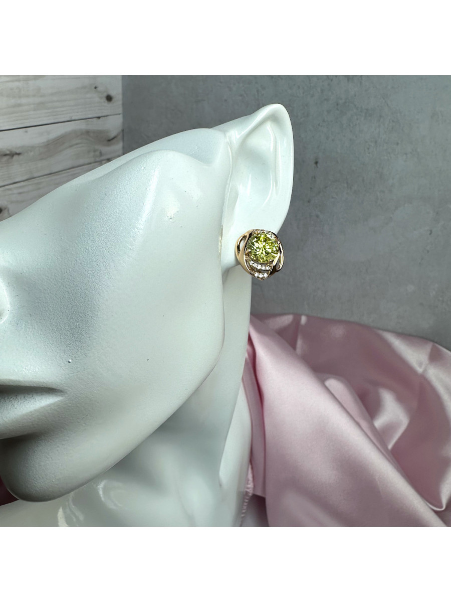Серьги "Королевские" с большими салатовыми фианитами, Xuping Jewelry