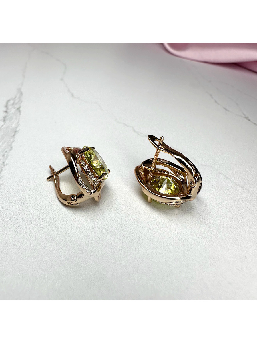 Серьги "Королевские" с большими салатовыми фианитами, Xuping Jewelry