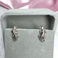 Серьги "Ящерицы" серебристые, с цирконами, Xuping Jewelry