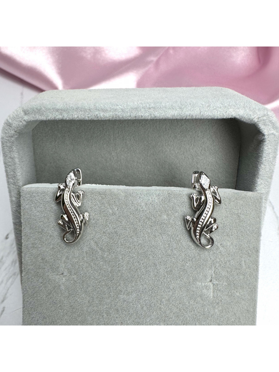 Серьги "Ящерицы" серебристые, с цирконами, Xuping Jewelry Серьги "Ящерицы" серебристые, с цирконами, Xuping Jewelry