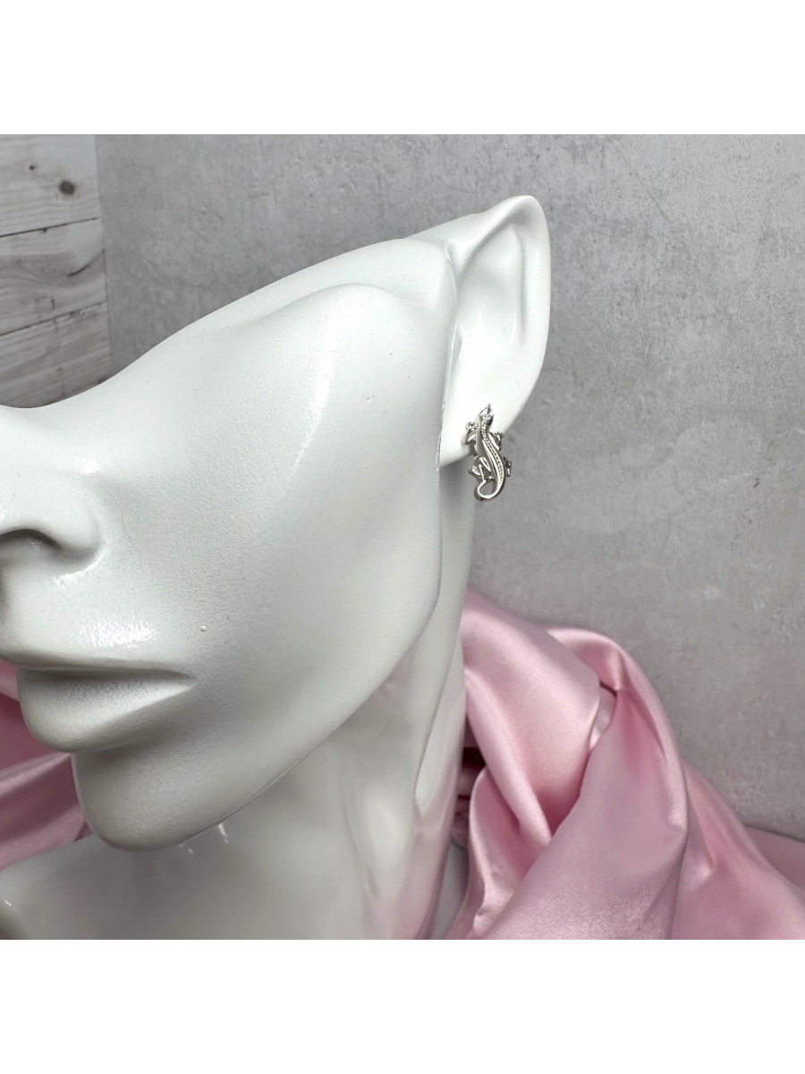 Серьги "Ящерицы" серебристые, с цирконами, Xuping Jewelry Серьги "Ящерицы" серебристые, с цирконами, Xuping Jewelry