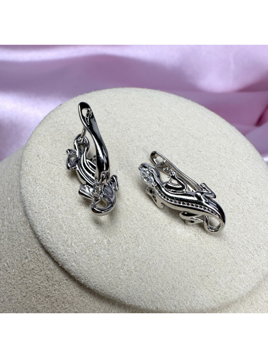 Серьги "Ящерицы" серебристые, с цирконами, Xuping Jewelry Серьги "Ящерицы" серебристые, с цирконами, Xuping Jewelry