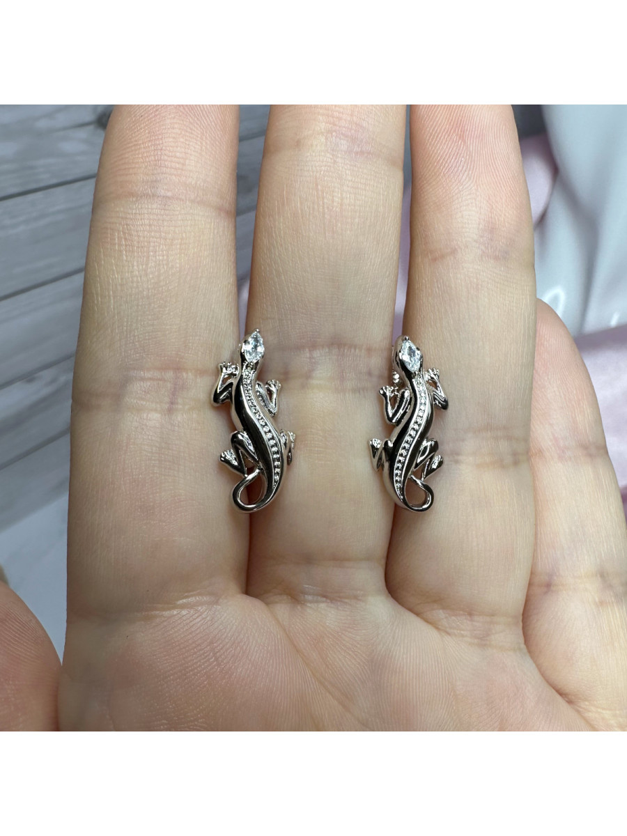 Серьги "Ящерицы" серебристые, с цирконами, Xuping Jewelry Серьги "Ящерицы" серебристые, с цирконами, Xuping Jewelry