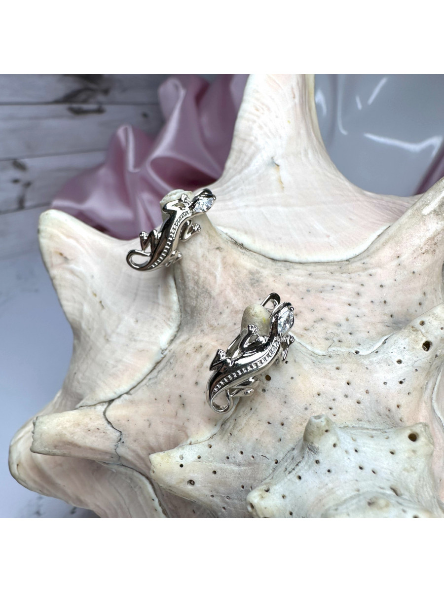 Серьги "Ящерицы" серебристые, с цирконами, Xuping Jewelry Серьги "Ящерицы" серебристые, с цирконами, Xuping Jewelry