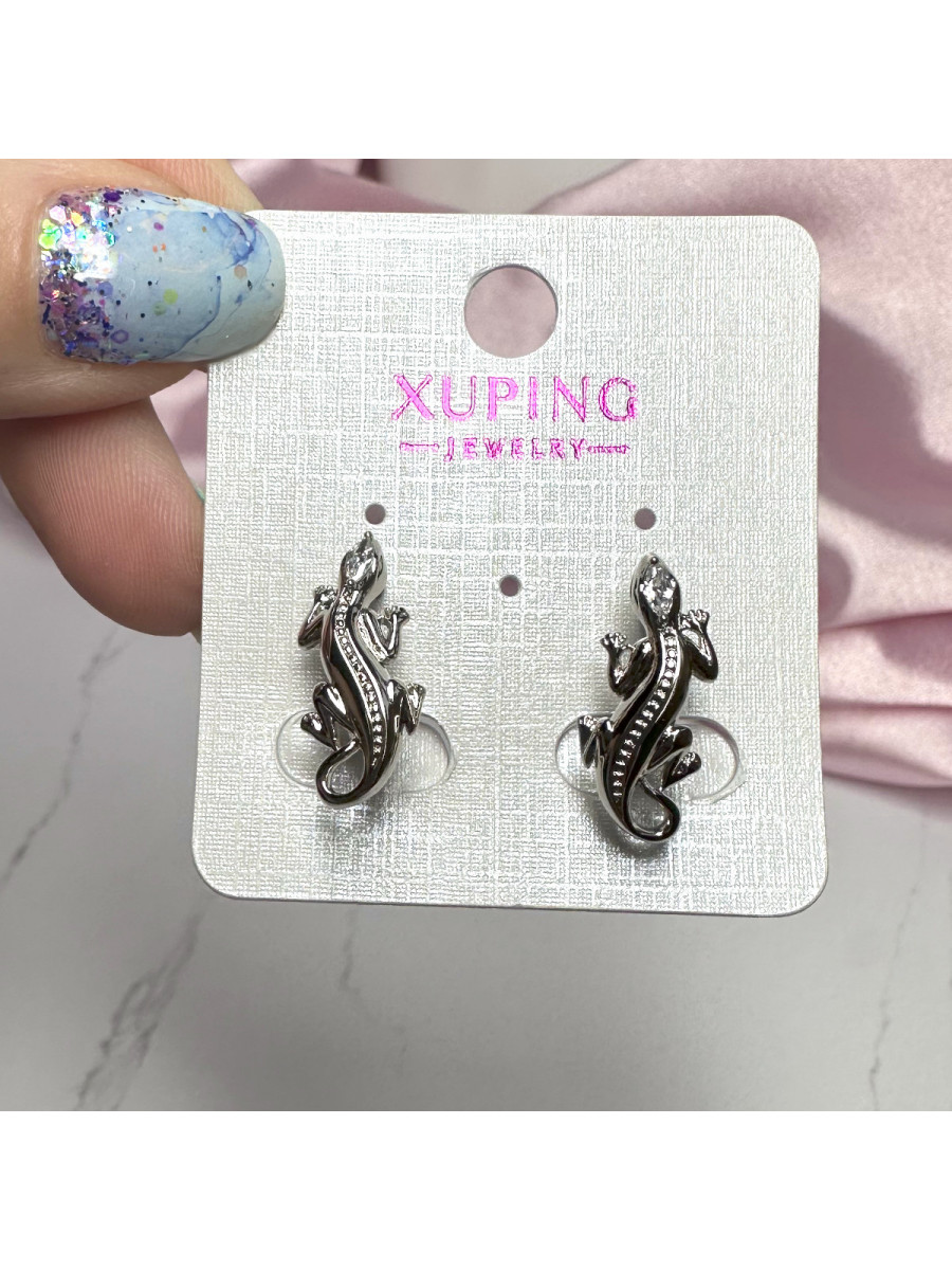 Серьги "Ящерицы" серебристые, с цирконами, Xuping Jewelry Серьги "Ящерицы" серебристые, с цирконами, Xuping Jewelry
