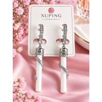 Серьги "Судьба" с белой цилиндрической подвеской из керамики, Xuping Jewelry