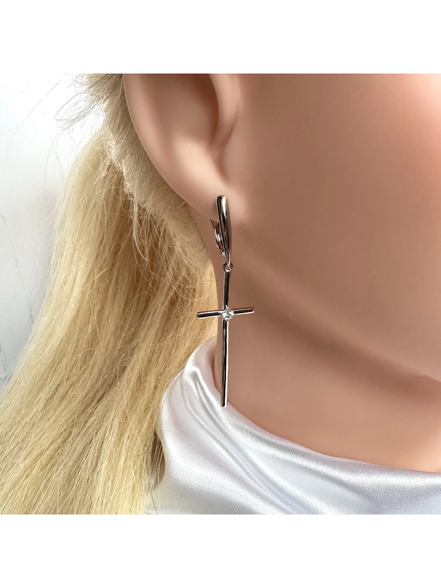 Серьги-подвески с тонкими крестами и цирконами в серебре, Xuping Jewelry Серьги-подвески с тонкими крестами и цирконами в серебре, Xuping Jewelry