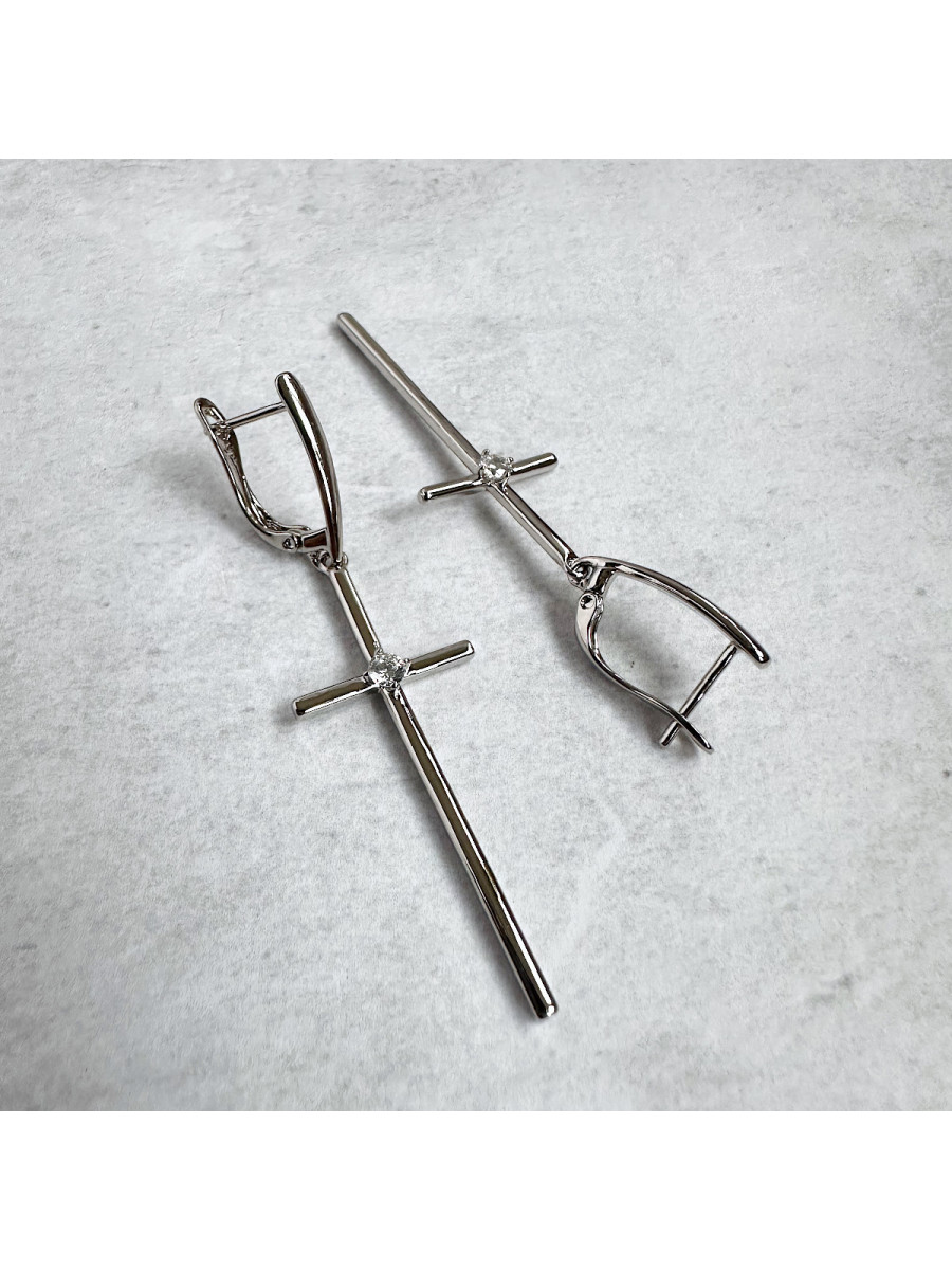 Серьги-подвески с тонкими крестами и цирконами в серебре, Xuping Jewelry Серьги-подвески с тонкими крестами и цирконами в серебре, Xuping Jewelry