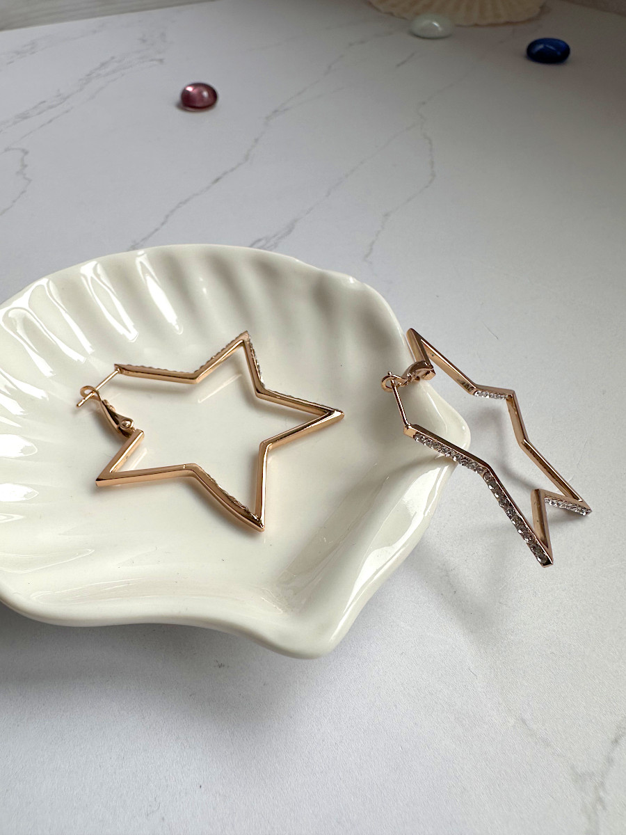 Серьги-звёзды с цирконами в золоте, Xuping Jewelry Серьги-звёзды с цирконами в золоте, Xuping Jewelry