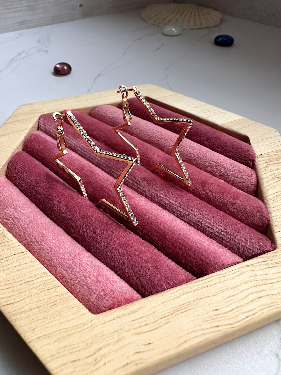 Серьги-звёзды с цирконами в золоте, Xuping Jewelry Серьги-звёзды с цирконами в золоте, Xuping Jewelry