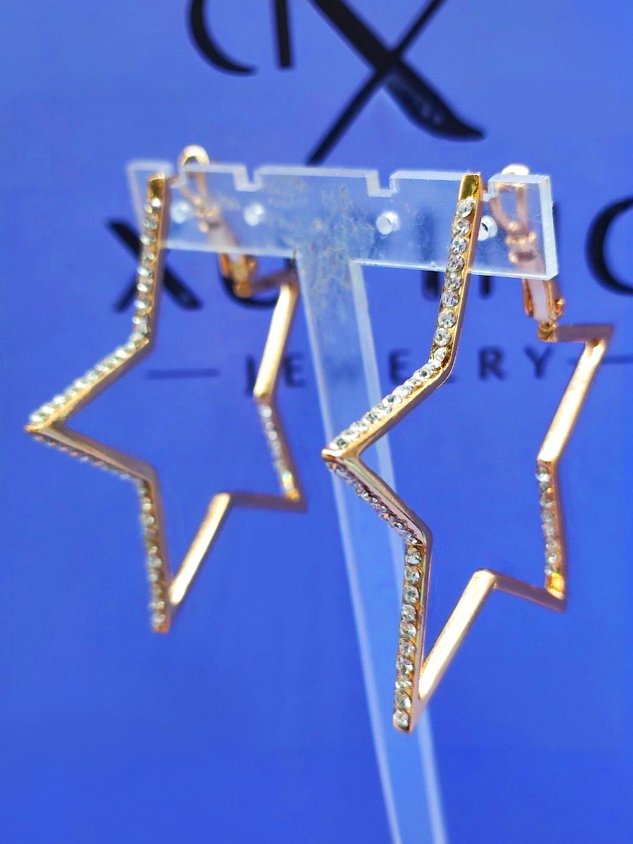 Серьги-звёзды с цирконами в золоте, Xuping Jewelry Серьги-звёзды с цирконами в золоте, Xuping Jewelry