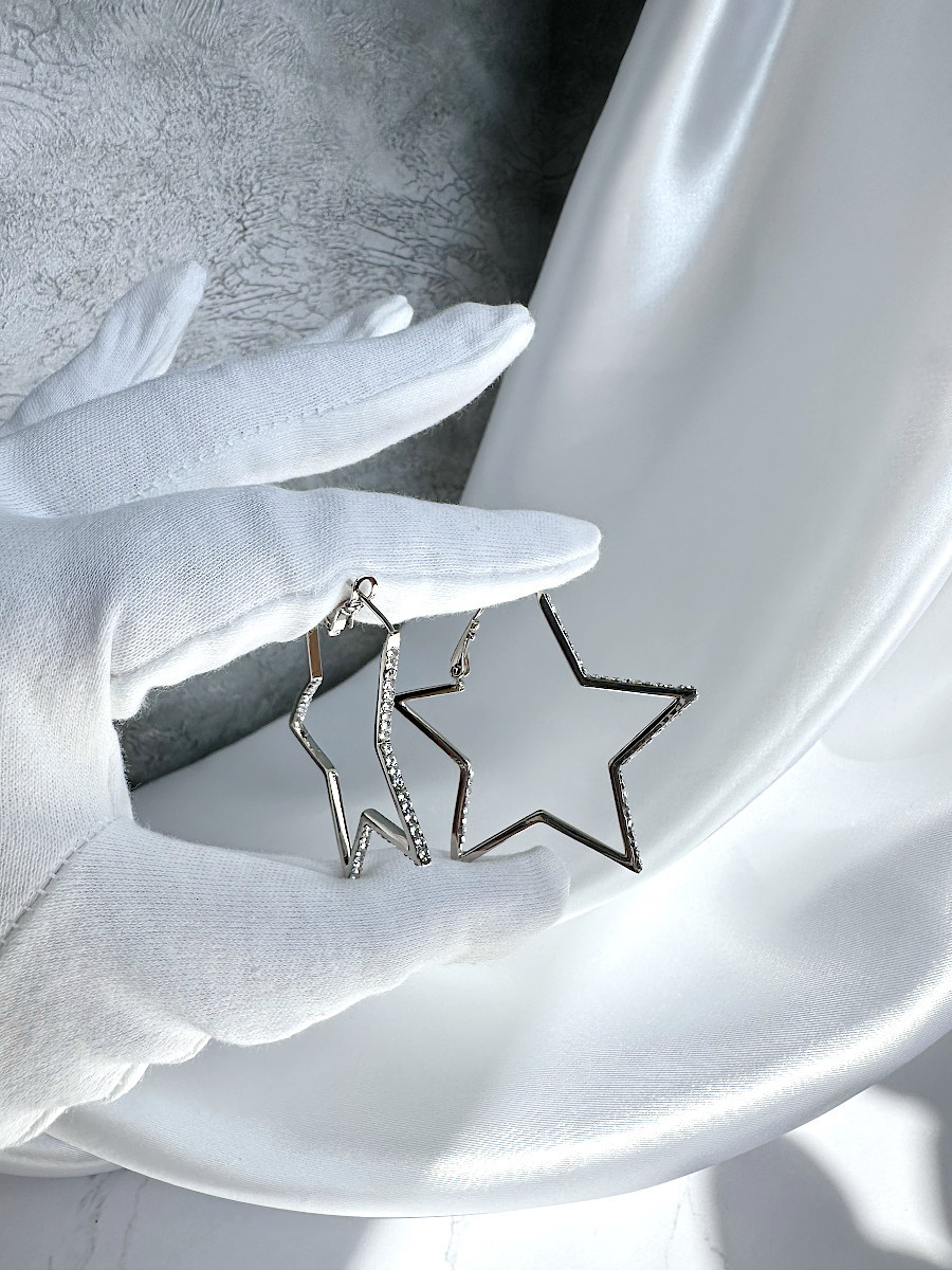 Серьги-звёзды с цирконами в серебре, Xuping Jewelry Серьги-звёзды с цирконами в серебре, Xuping Jewelry