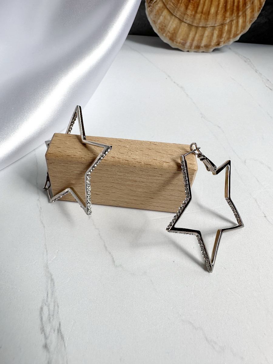Серьги-звёзды с цирконами в серебре, Xuping Jewelry Серьги-звёзды с цирконами в серебре, Xuping Jewelry