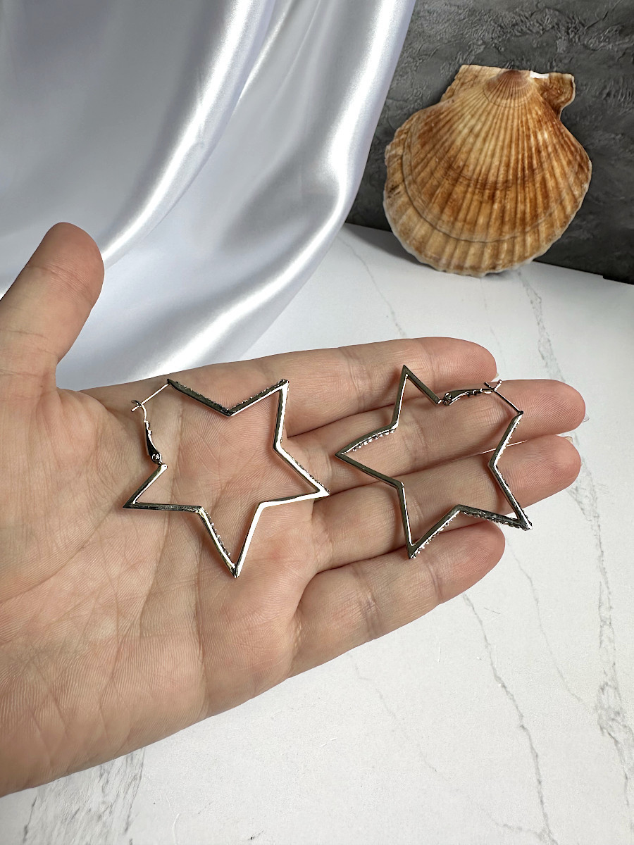 Серьги-звёзды с цирконами в серебре, Xuping Jewelry Серьги-звёзды с цирконами в серебре, Xuping Jewelry