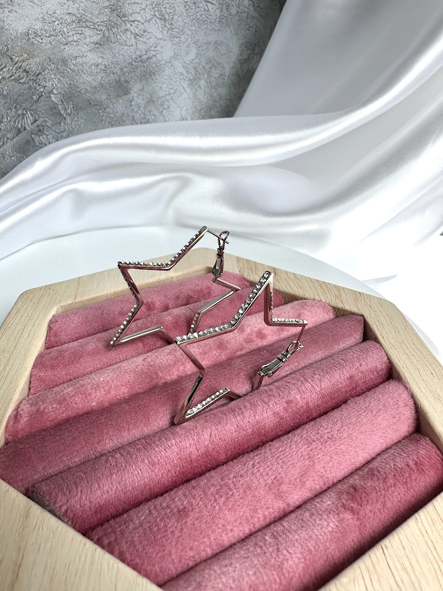 Серьги-звёзды с цирконами в серебре, Xuping Jewelry Серьги-звёзды с цирконами в серебре, Xuping Jewelry
