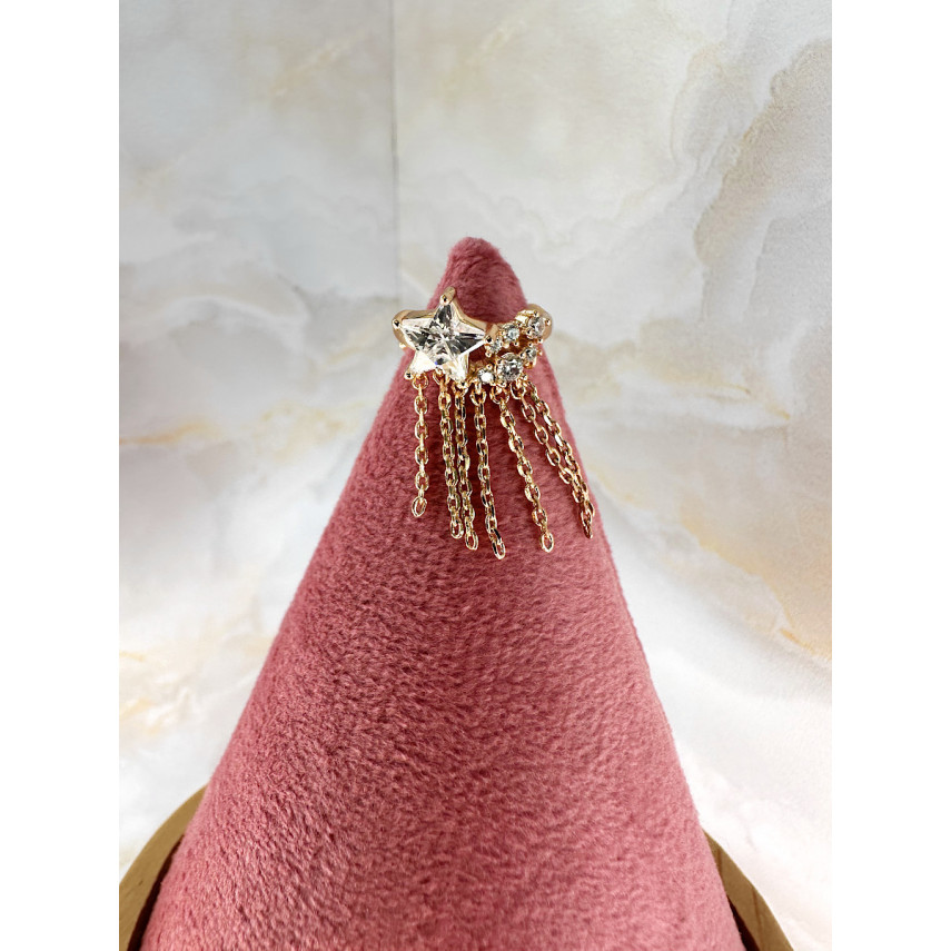 Серьга каффа "Звезда" с цирконами и подвесками цепочками, Xuping Jewelry