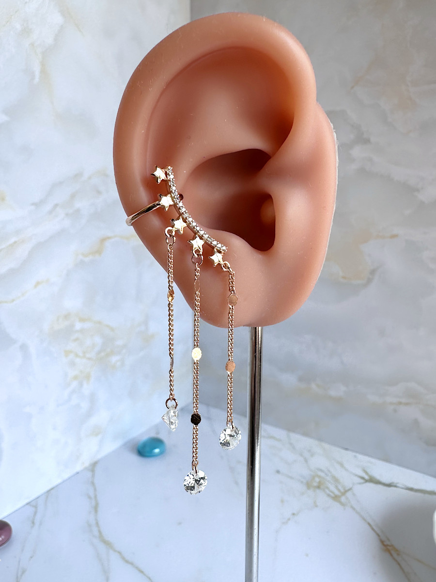 Серьга-каффа с дождиком из фианитов, Xuping Jewelry Серьга-каффа с дождиком из фианитов, Xuping Jewelry