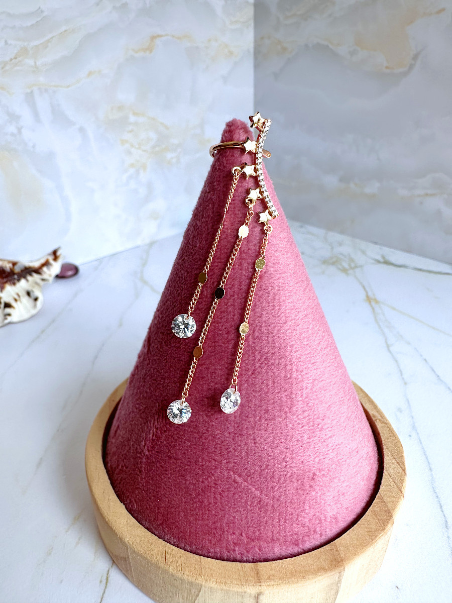 Серьга-каффа с дождиком из фианитов, Xuping Jewelry Серьга-каффа с дождиком из фианитов, Xuping Jewelry
