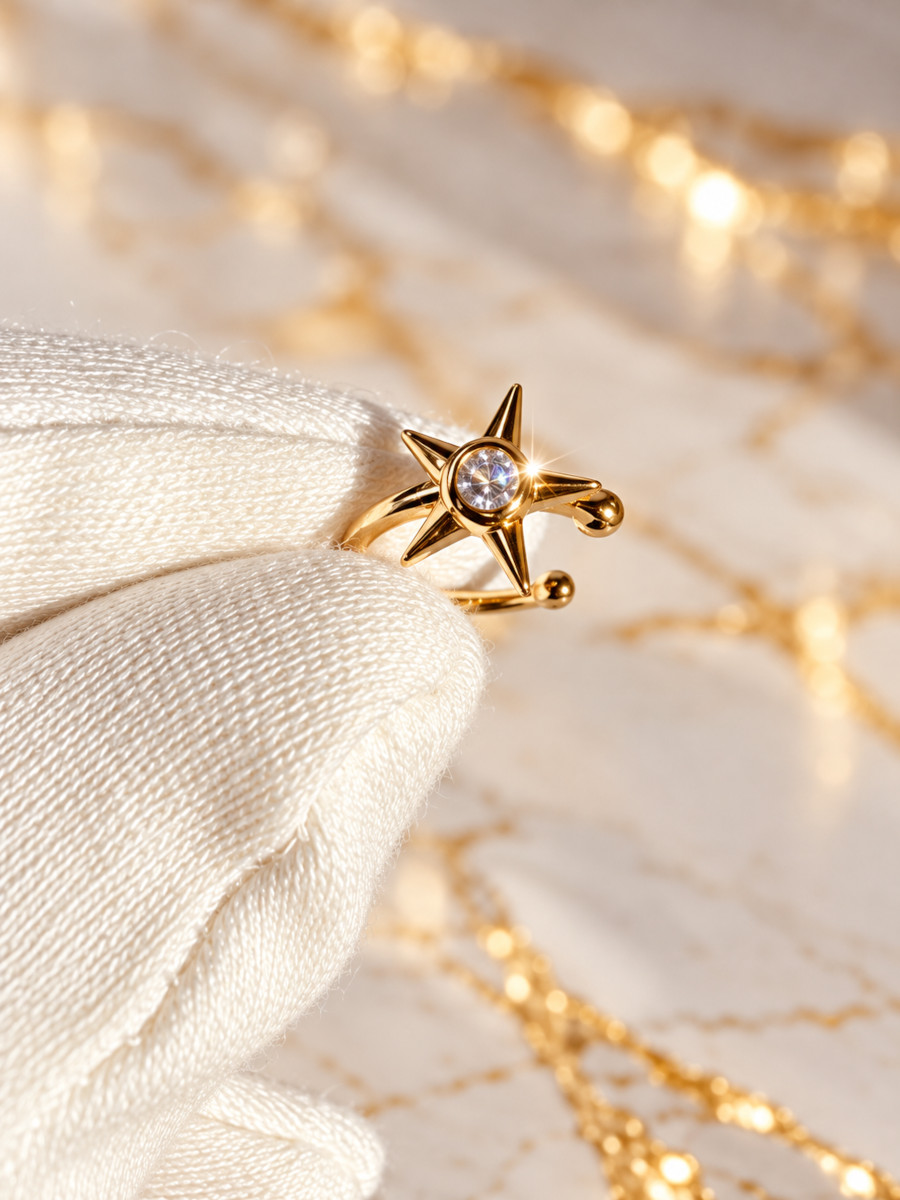 Серьга каффа "Звезда" с цирконом, Xuping Jewelry Серьга каффа "Звезда" с цирконом, Xuping Jewelry