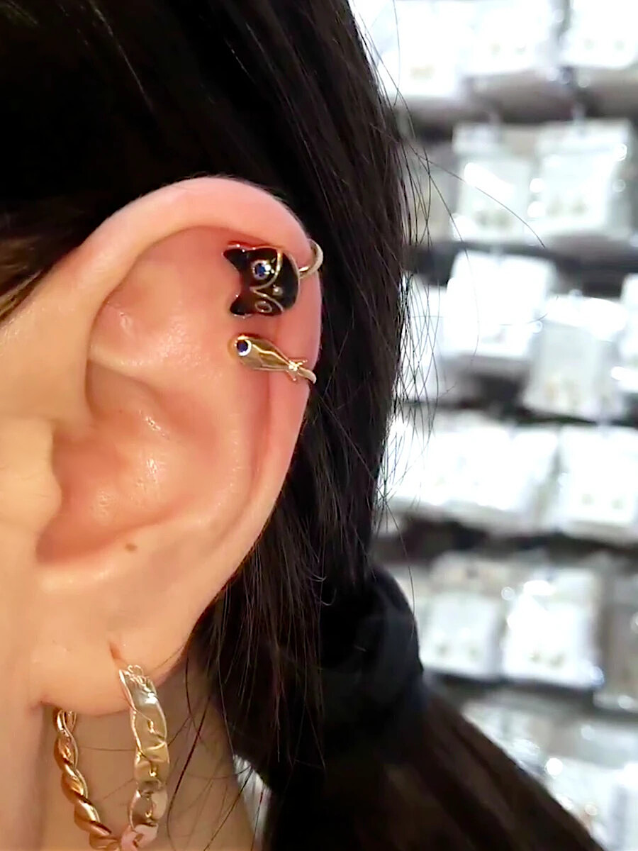 Сет кафф "Кот и рыбка", Xuping Jewelry Сет кафф "Кот и рыбка", Xuping Jewelry